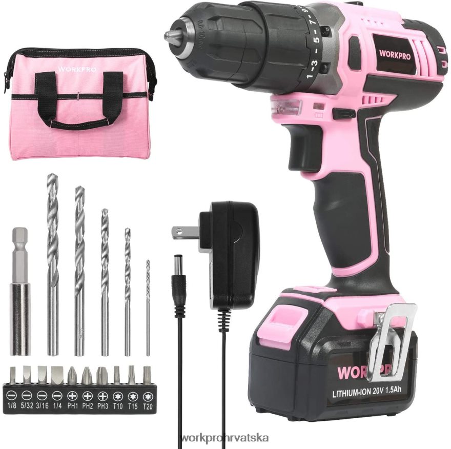 set bežičnih 20v litij-ionskih bušilica 404RPX262 ružičasta WORKPRO alat