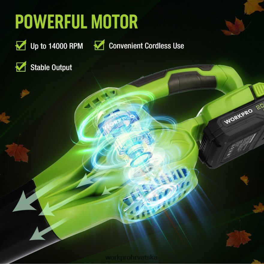 20v lagani mini bežični puhač lišća s baterijom i punjačem, 2-brzinska kontrola 404RPX303 morden WORKPRO alat